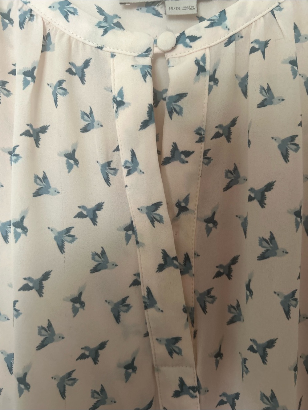 LOFT Cream Blouse with Blue Bird Print